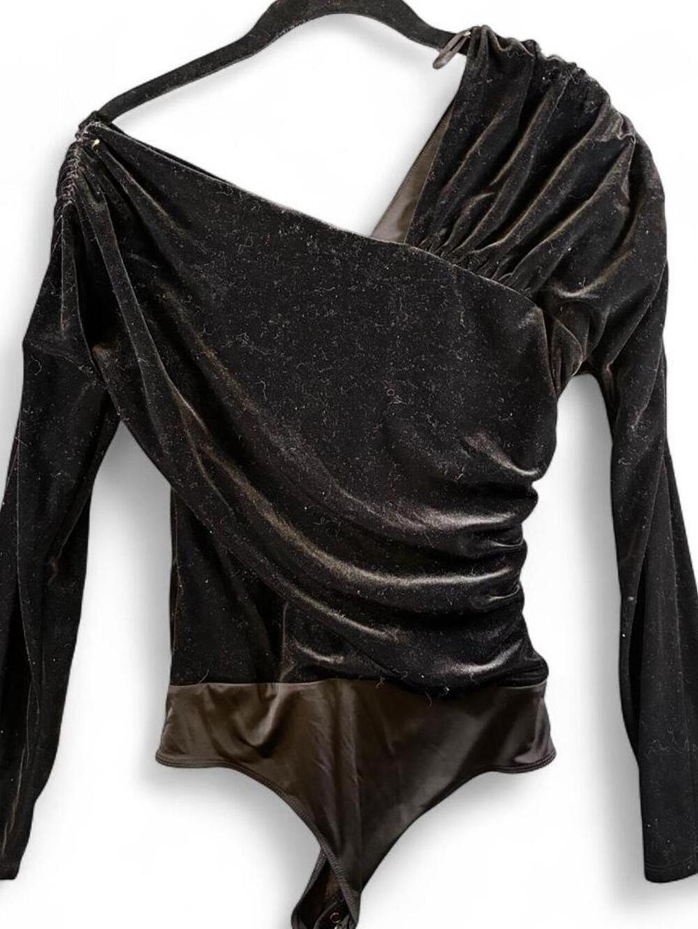 Express Black Velvet Long Sleeve Bodysuit Size M